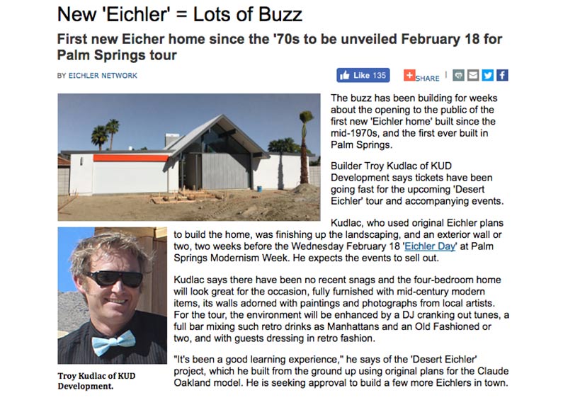 The Desert Eichler in Palm Springs featured in CA Modern Magazine and the Eichler Network
